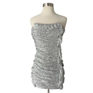Zara Sequin Mini Dress Strapless Ruffle M